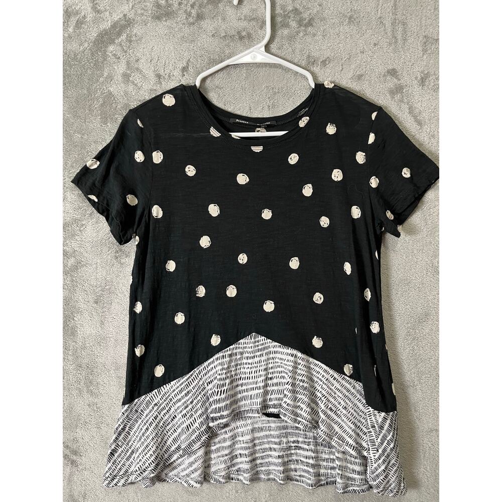 Proenza Schouler Polka Dot Ruffle Hem Slub Cotton Tee Minimalist Modern Chic MD